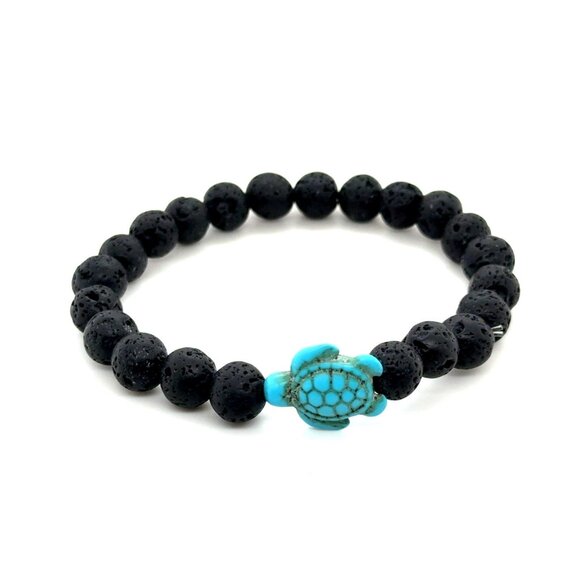 Black Beaded Turtle Charm Bracelet - Picture 1 of 5